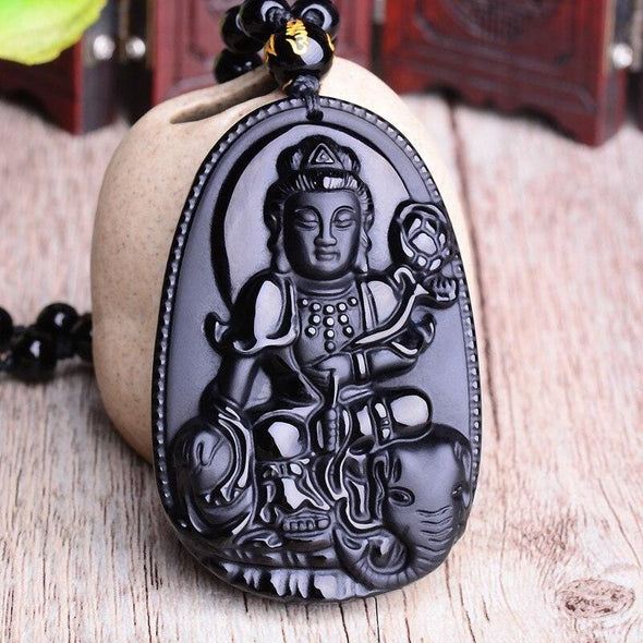 Obsidian Carved Buddha Necklace