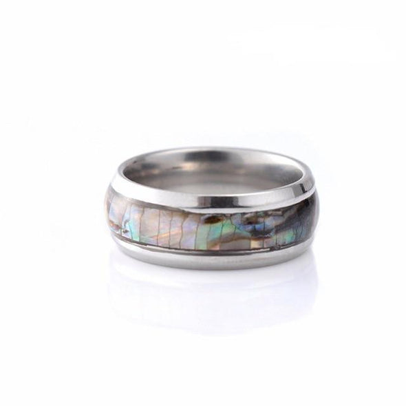 Abalone Shell Stainless Steel Ring Tree of Color 8 Silver Female