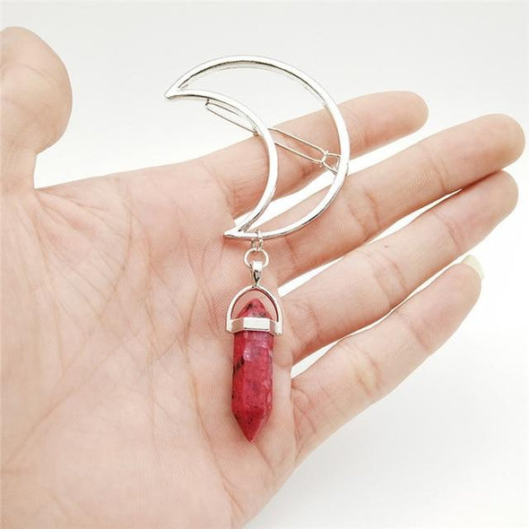 Crescent Moon Quartz Hair Clips Tree of Color Red 