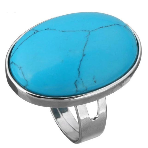 Crystal Oval Geometric Ring Tree of Color blue turquoise 