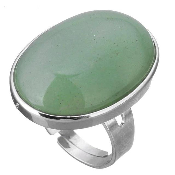 Crystal Oval Geometric Ring Tree of Color green aventurine 