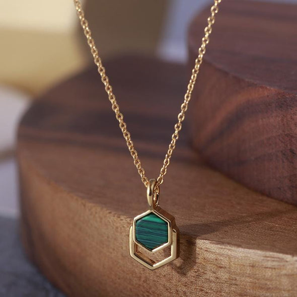 Hexagonal Inlaid Malachite Crystal Necklace
