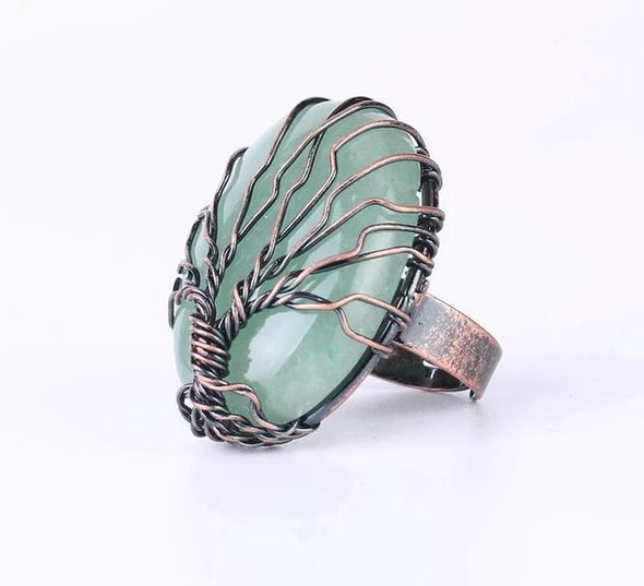 Tree of Life Crystal Ring Tree of Color Green Aventurine 