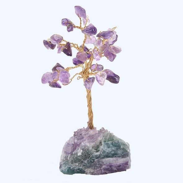 WALUOLAN 8CM Tall Crystal Lucky Money Stone Tree Figurine Ornaments Feng Shui for Wealth and Luck Home Office Decor BirthdayGift Tree of Color Amethyst 