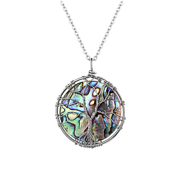 Tree of Life Abalone Shell Crystal Necklace