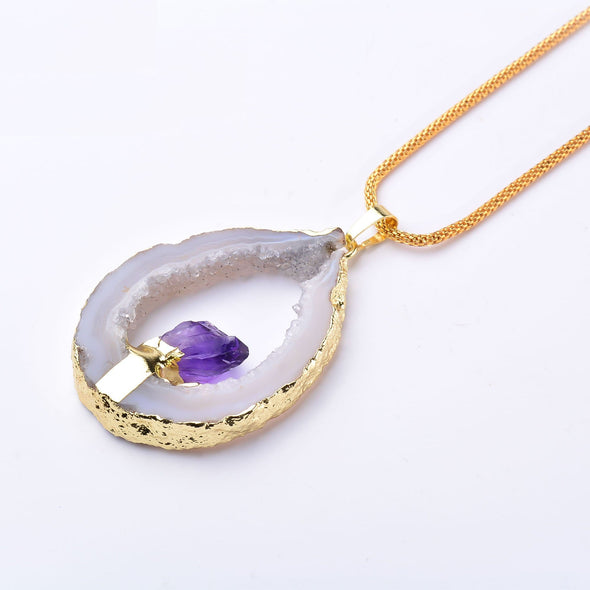 Agate Pendant With Amethyst Crown