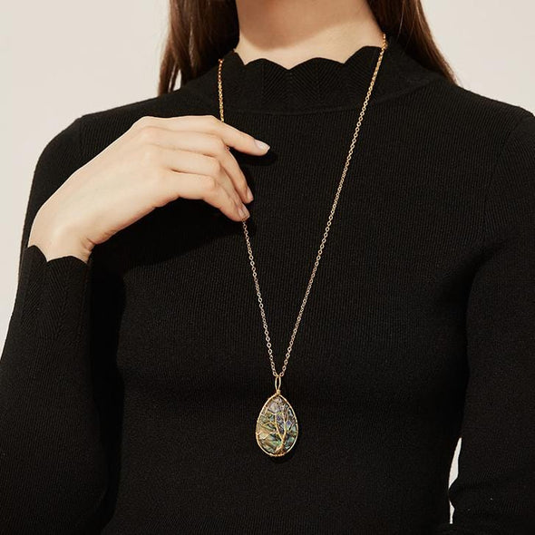 Tree of Life Abalone Shell Crystal Necklace