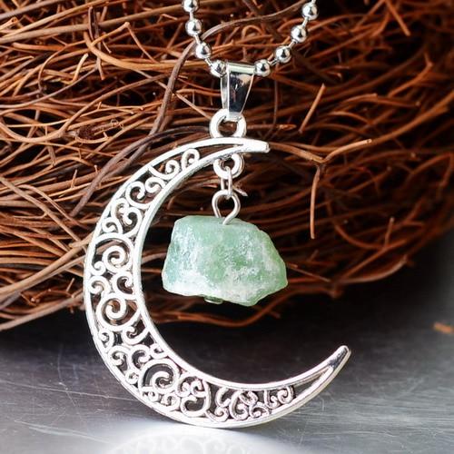Crescent Moon Crystal Pendant Wild & Color Green Crystal 