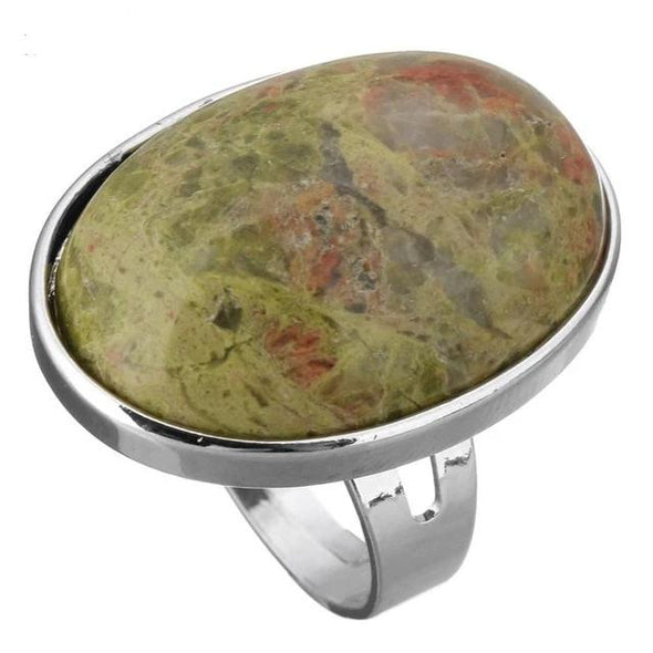 Crystal Oval Geometric Ring Tree of Color unakite 
