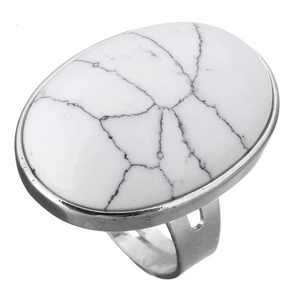 Crystal Oval Geometric Ring Tree of Color white turquoise 