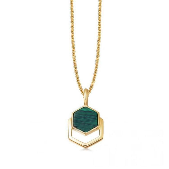 Hexagonal Inlaid Malachite Crystal Necklace