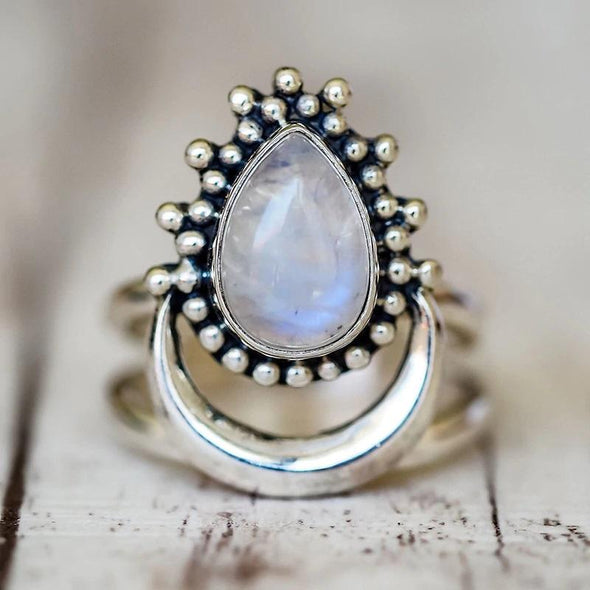 Moonstone Water Drop 925-Silver Ring