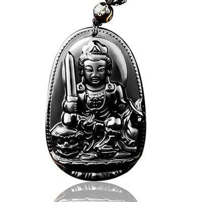 Obsidian Carved Buddha Necklace
