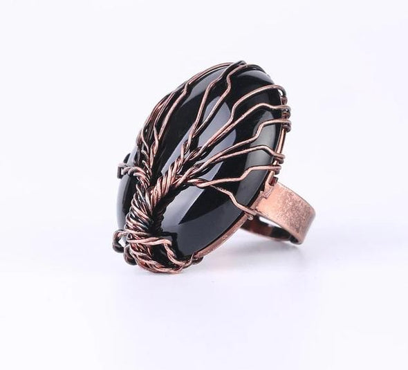 Tree of Life Crystal Ring Tree of Color Black Onyx 