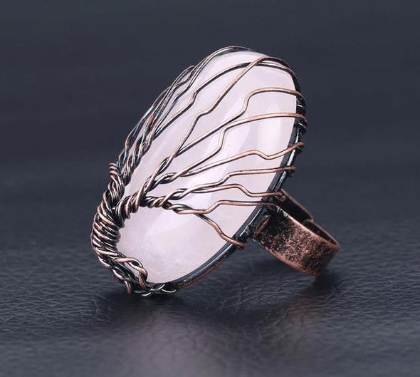 Tree of Life Crystal Ring Tree of Color Rose Quartz 