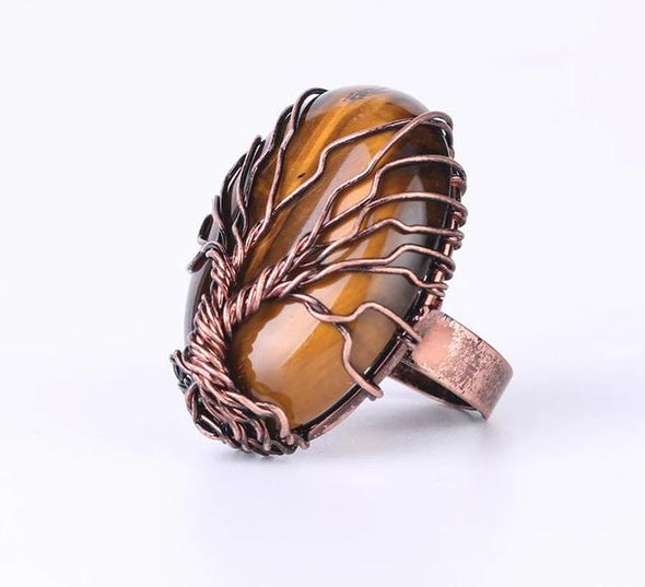 Tree of Life Crystal Ring Tree of Color Tiger Eye 