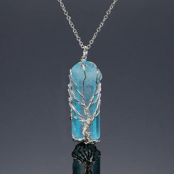 Tree of Life Crystal Stone Necklace Wild & Color Silver Blue 
