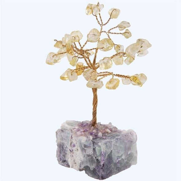 WALUOLAN 8CM Tall Crystal Lucky Money Stone Tree Figurine Ornaments Feng Shui for Wealth and Luck Home Office Decor BirthdayGift Tree of Color Citrine 