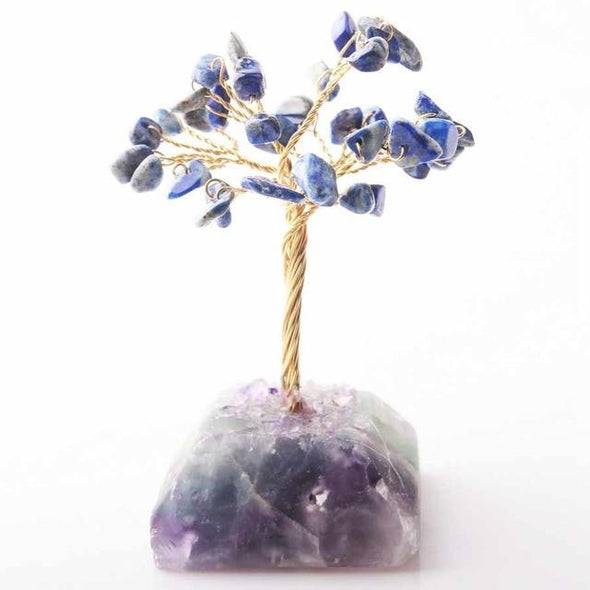 WALUOLAN 8CM Tall Crystal Lucky Money Stone Tree Figurine Ornaments Feng Shui for Wealth and Luck Home Office Decor BirthdayGift Tree of Color Lapis 