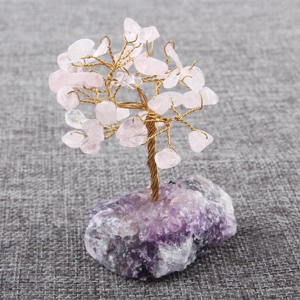 WALUOLAN 8CM Tall Crystal Lucky Money Stone Tree Figurine Ornaments Feng Shui for Wealth and Luck Home Office Decor BirthdayGift Tree of Color Rose quartz 